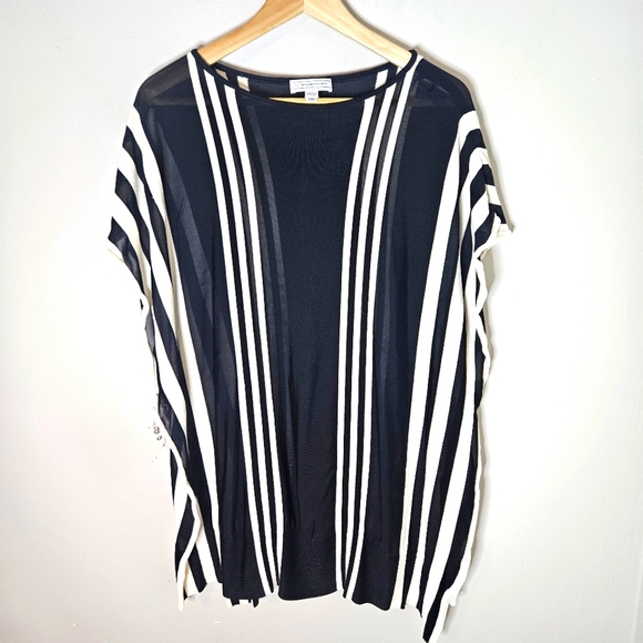 St. John Sport Top Tunic Shawl Swim Coverup Black Cream Stripe Tie Sides OS - Picture 1 of 11